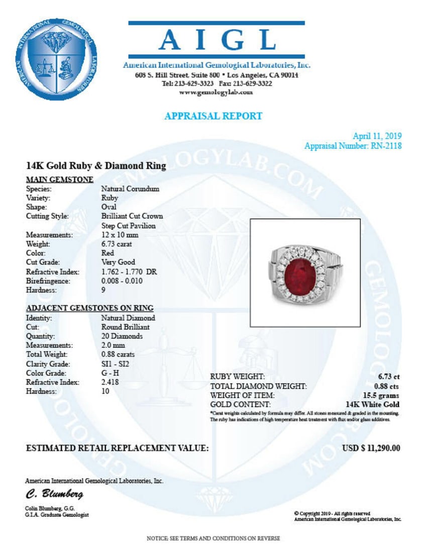 14K White Gold 6.73ct Ruby and 0.88ct Diamond Ring - 4
