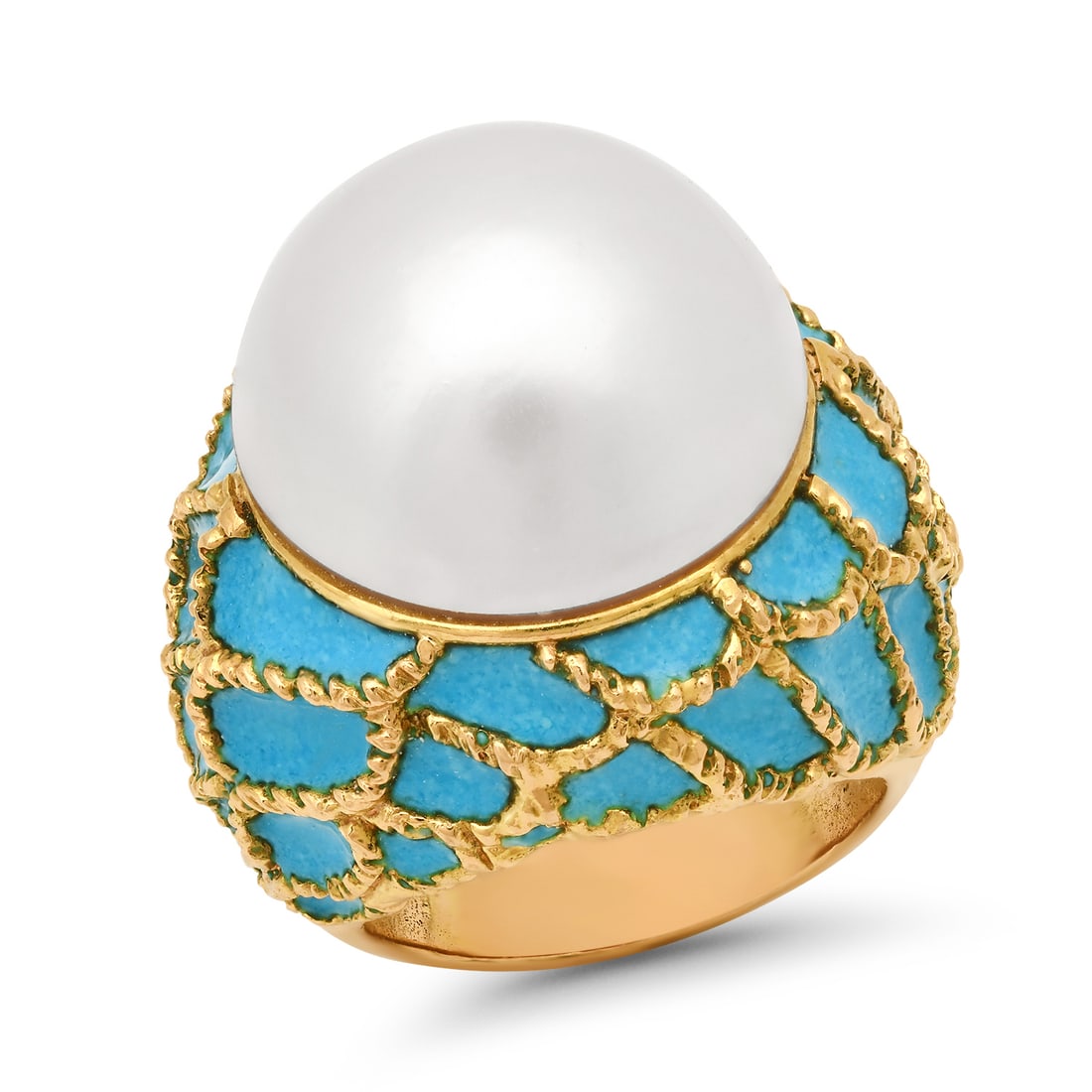18K Yellow Gold Setting with Mabe Pearl and Enamel Ladies Ring: Retail: $6,410.00 ****** 18K Yellow Gold Setting with Mabe Pearl and Enamel Ladies Ring ****** Size: 5 (we offer free resizing to winning bidders) / Metal: 18K Yellow Gold / Total Item Weight: 22.2 Gr