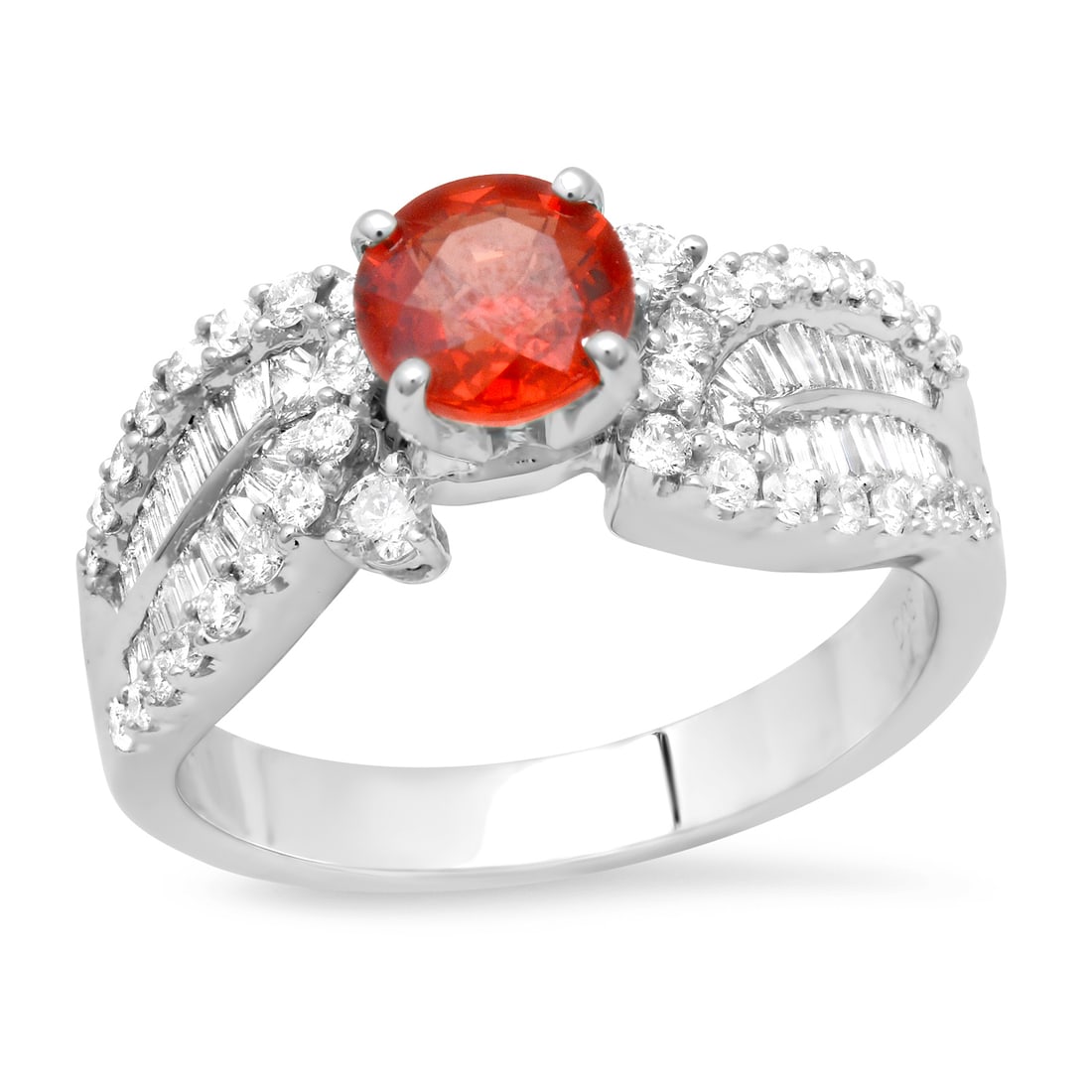 18K White Gold Setting with 1.17ct Orange Sapphire and 0.87ct Diamond Ring: Retail: $7,350.00 ****** 18K White Gold Setting with 1.17ct Orange Sapphire and 0.87ct Diamond Ring ****** Size: 7(we offer free resizing to winning bidders) / Metal: 18K White Gold / Total Item Weigh