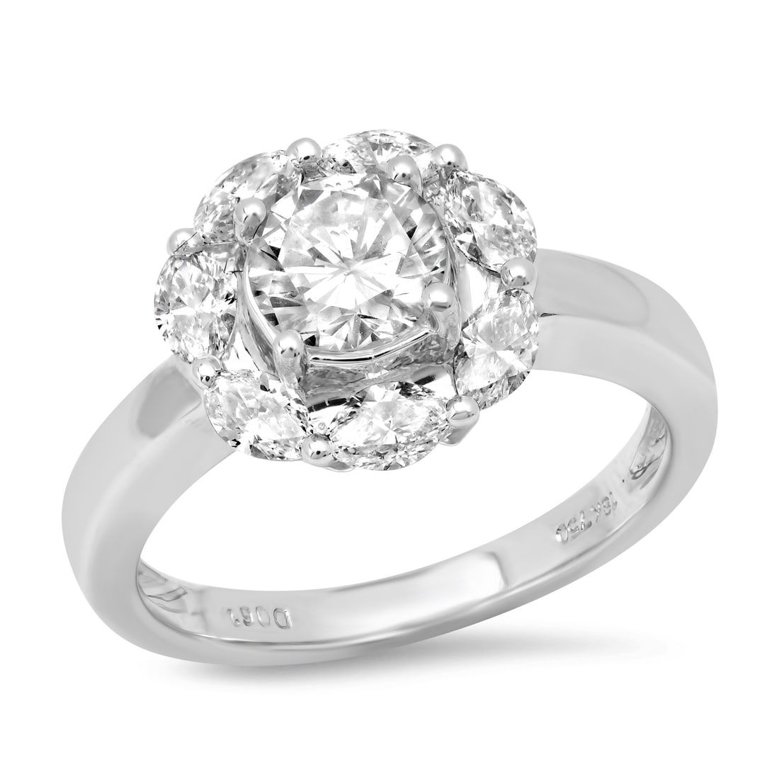 18K White Gold Setting with 0.60ct Center Diamond and 0.90tcw Diamond Ladies Ring: Retail: $8,120.00 ****** 18K White Gold Setting with 0.60ct Center Diamond and 0.90tcw Diamond Ladies Ring ****** Size: 5.5 (we offer free resizing to winning bidders) / Metal: 18K White Gold / Total 