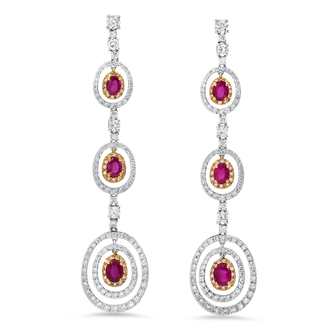 14K Yellow and White Gold 1.99ct Ruby and 2.08ct Diamond Earrings: Retail: $12,374.00 ****** 14K Yellow and White Gold 1.99ct Ruby and 2.08ct Diamond Earrings ****** Metal: 14K Yellow and White Gold / Country Made: United States / / Main Stone: Ruby / Color: Red /