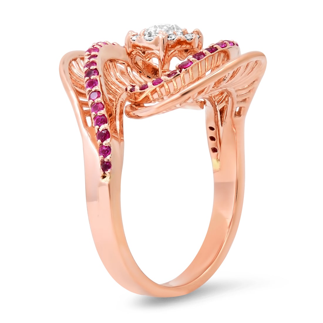 14K Rose Gold Setting with 0.42ct Ruby and 0.37tcw Diamond Ladies Ring - 2