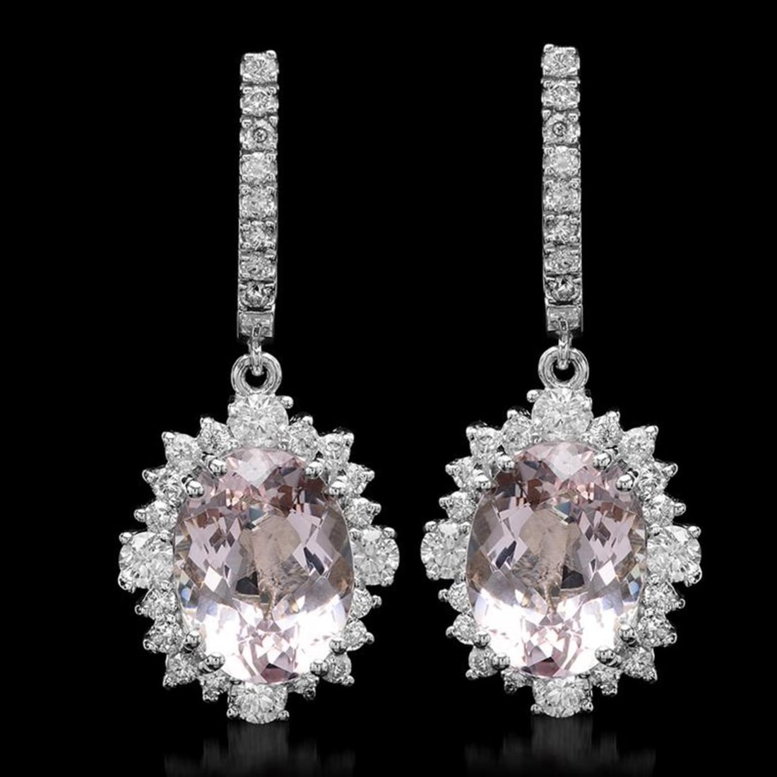 14K Gold 10.91ct Morganite 2.30ct Diamond Earrings: Retail: $17,769.00 ****** 14K Gold 10.91ct Morganite 2.30ct Diamond Earrings ****** Metal: 14K White Gold / Total Item Weight: 11.9 Grams / Country Made: United States / / Main Stone: Morganite / Colo