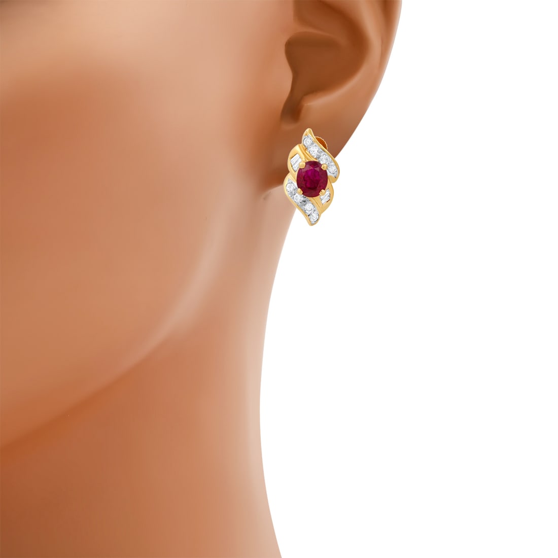 18K Yellow Gold Setting with 1.37ct Ruby and 0.56ct Diamond Earrings - 2