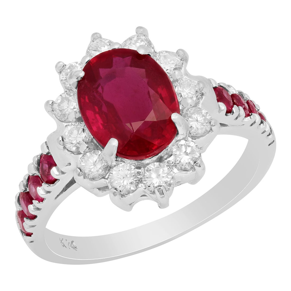 14k White Gold 2.88ct & 0.46ct Ruby 0.57ct Diamond Ring: Retail: $2,440.00 ****** 14k White Gold 2.88ct & 0.46ct Ruby 0.57ct Diamond Ring ****** Metal: 14K White Gold / Total Item Weight: 4.40 grams / Country Made: United States / / Main Stone: Ruby / Color