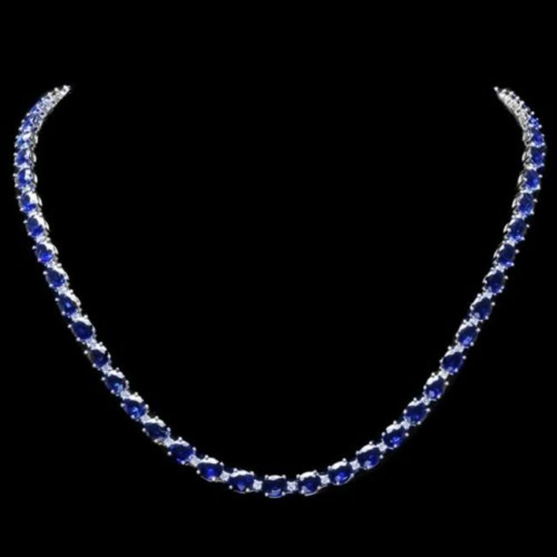 14K White Gold 28.57ct Sapphire and 1.62ct Diamond Necklace: Retail: $22,763.00 ****** 14K White Gold 28.57ct Sapphire and 1.62ct Diamond Necklace ****** Metal: 14K White Gold / Total Item Weight: 26.5 Grams / Country Made: United States / / Main Stone: