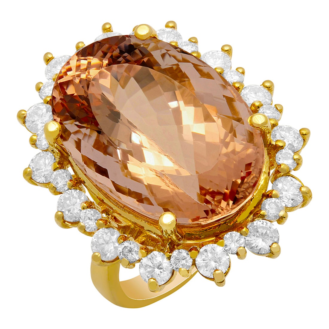 14k Yellow Gold 22.96ct Morganite 2.09ct Diamond Ring: Retail: $15,755.00 ****** 14k Yellow Gold 22.96ct Morganite 2.09ct Diamond Ring ****** Metal: 14K Yellow Gold / Total Item Weight: 13.10 grams / Country Made: United States / / Main Stone: Morganite /