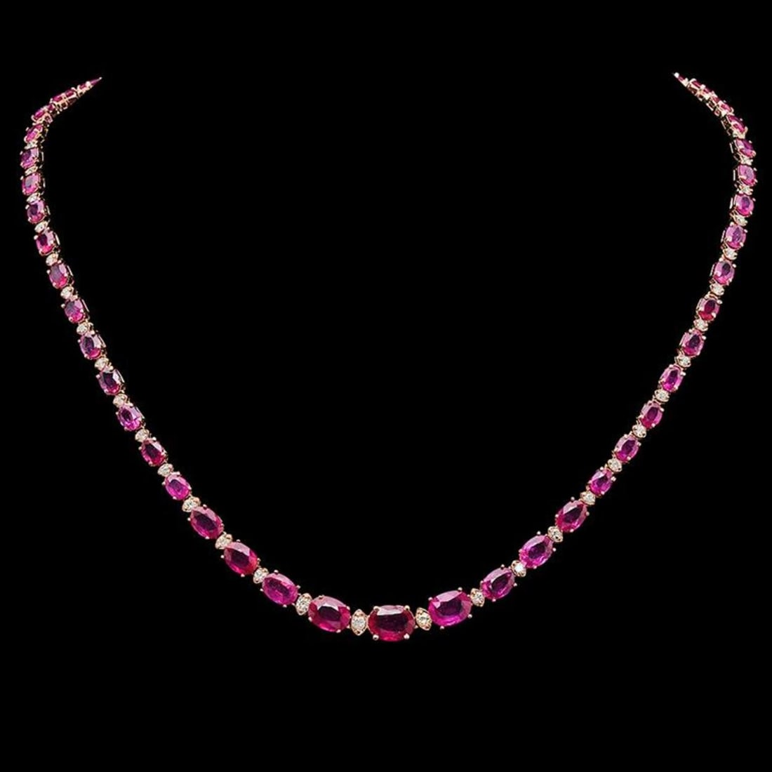 14K Gold 28.84ct Ruby & 1.70ct Diamond Necklace: Retail: $16,945.00 ****** 14K Gold 28.84ct Ruby & 1.70ct Diamond Necklace ****** Metal: 14K Solid Rose Gold / Total Item Weight: 21.7 grams / Country Made: United States / / Main Stone: Ruby / Color: