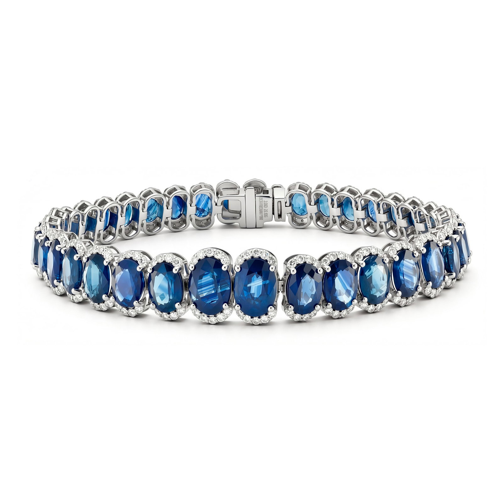 Platinum Ladies Bracelet with 25.10tcw Sapphires and 2.06tcw Diamonds: Retail: $47,630.00 ****** Platinum Ladies Bracelet with 25.10tcw Sapphires and 2.06tcw Diamonds ****** Size: 7 / Metal: Platinum / Total Item Weight: 24.4 Grams / Country Made: United States / / Main