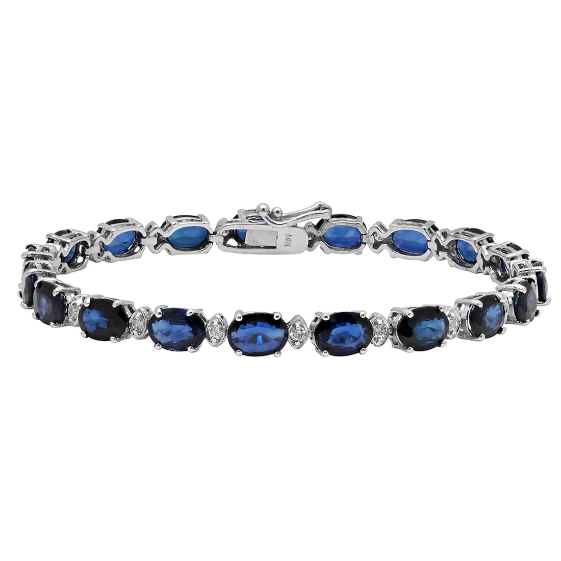 14k White Gold 16.85ct Sapphire 0.60ct Diamond Bracelet: Retail: $11,065.00 ****** 14k White Gold 16.85ct Sapphire 0.60ct Diamond Bracelet ****** Metal: 14K White Gold / Total Item Weight: 10.84 grams / Country Made: United States / / Main Stone: Sapphire /