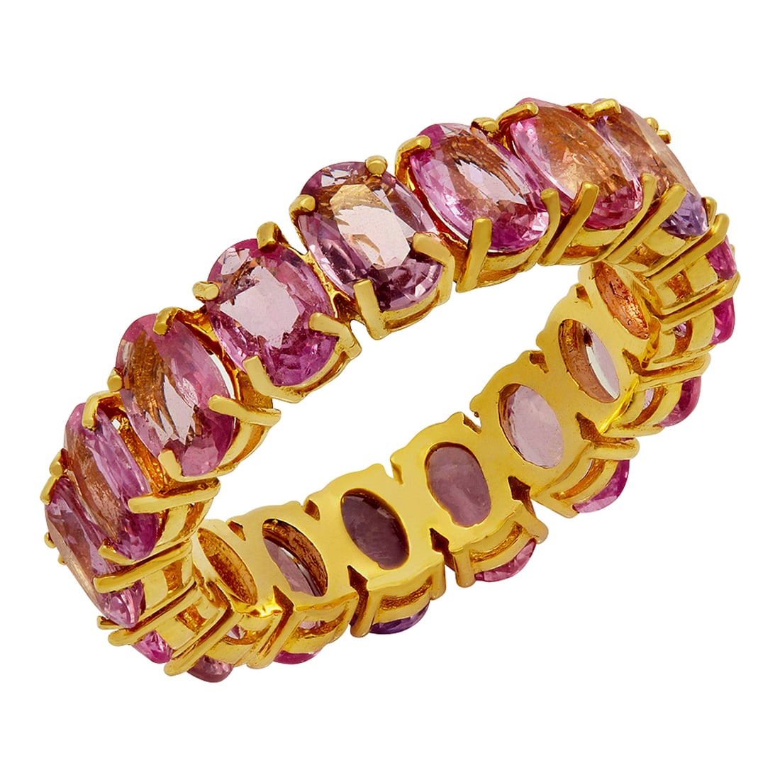14k Yellow Gold 8.99ct Pink Sapphire Eternity Band Ring: Retail: $5,625.00 ****** 14k Yellow Gold 8.99ct Pink Sapphire Eternity Band Ring ****** Metal: 14K Yellow Gold / Total Item Weight: 5.23 grams / Country Made: United States / / Main Stone: Pink Sapphi