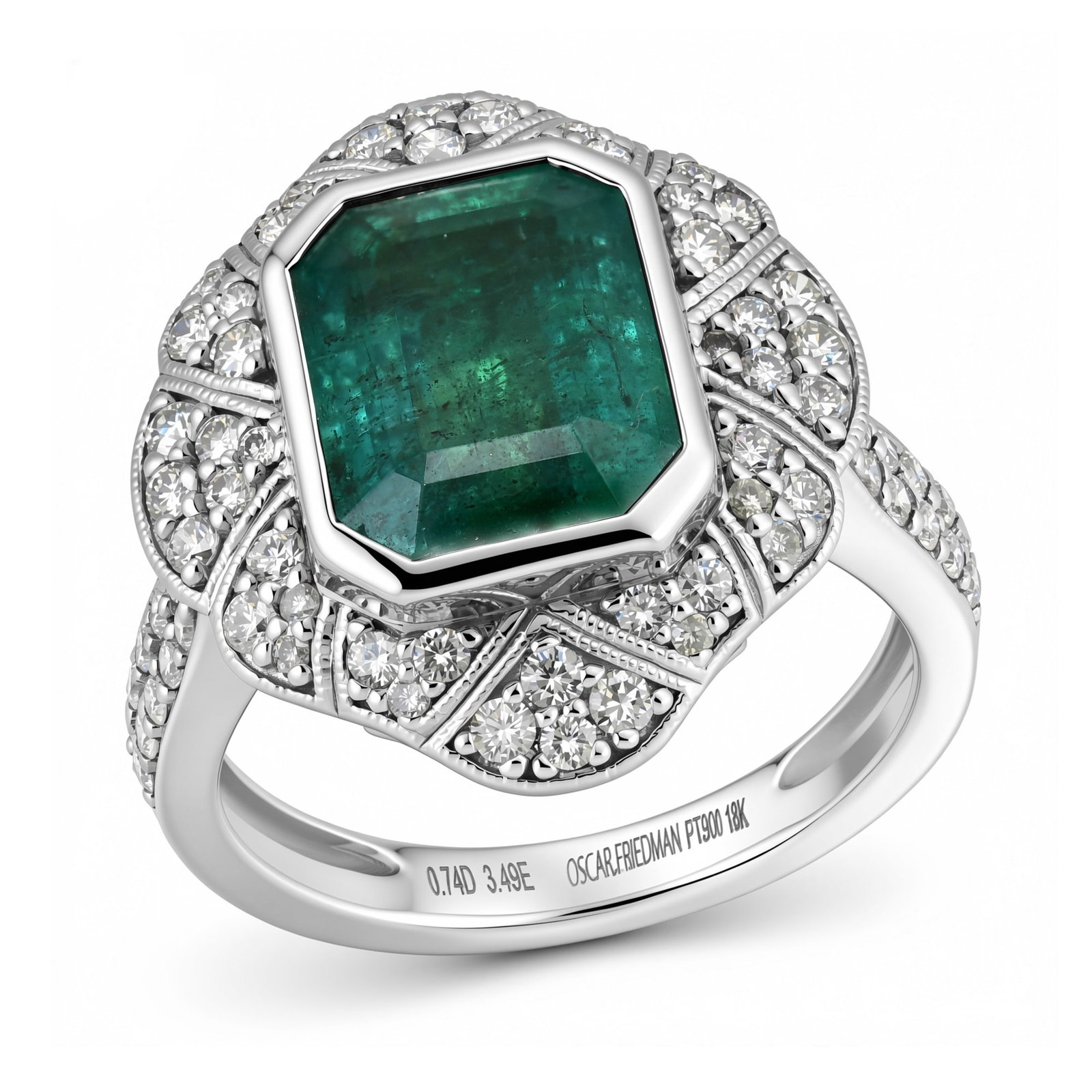 Platinum and 18K White Gold Ladies Ring with 3.49ct GIA Certified Emerald and 0.74tcw Adjacent: Retail: $28,930.00 ****** Platinum and 18K White Gold Ladies Ring with 3.49ct GIA Certified Emerald and 0.74tcw Adjacent Diamonds ****** Size: 7 / Metal: Platinum and 18K White Gold / Total Item