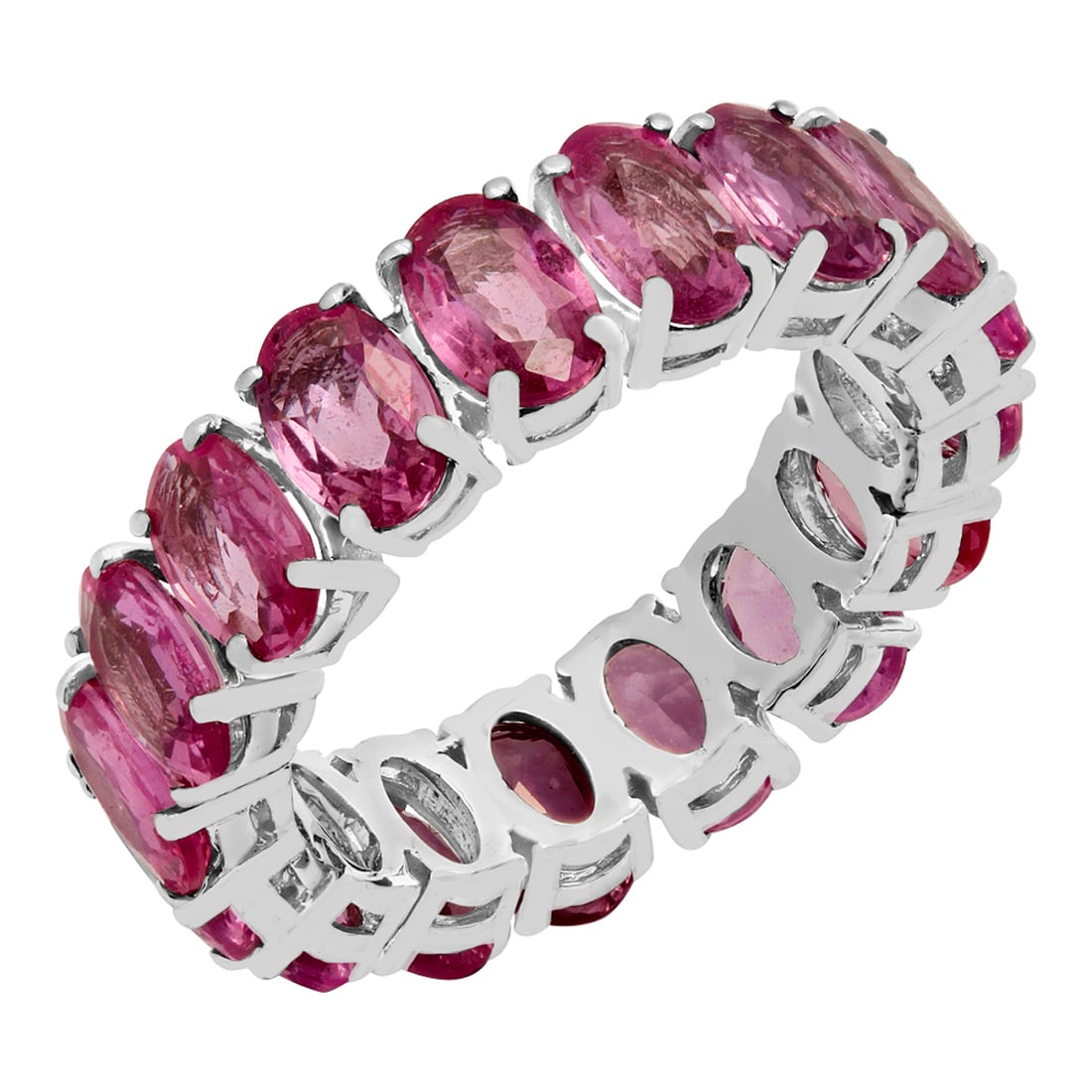 14k White Gold 12.11ct Pink Sapphire Eternity Band Ring: Retail: $6,715.00 ****** 14k White Gold 12.11ct Pink Sapphire Eternity Band Ring ****** Metal: 14K White Gold / Total Item Weight: 5.79 grams / Country Made: United States / / Main Stone: Pink