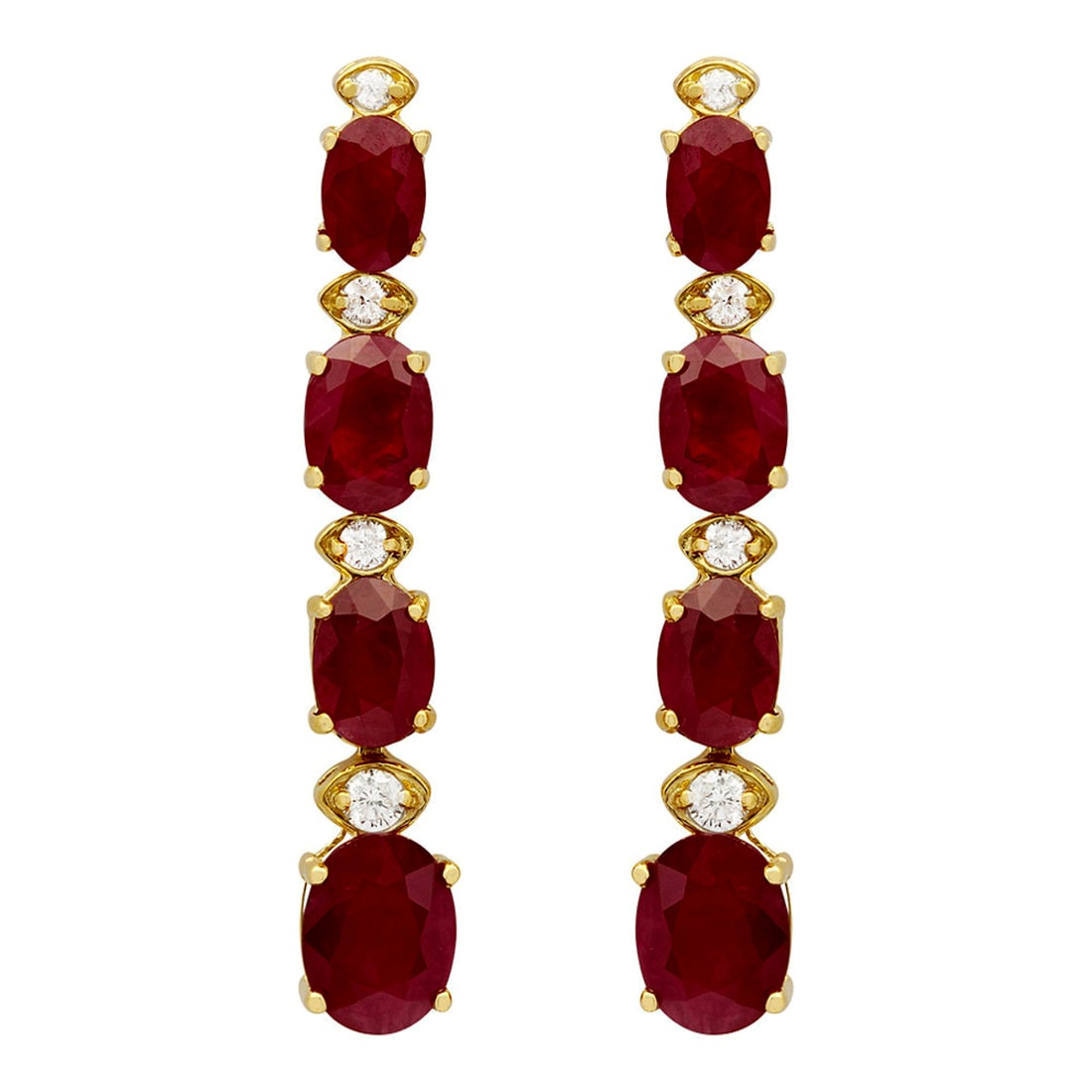 14k Yellow Gold 8.64ct Ruby 0.26ct Diamond Earrings: Retail: $4,910.00 ****** 14k Yellow Gold 8.64ct Ruby 0.26ct Diamond Earrings ****** Metal: 14K Yellow Gold / Total Item Weight: 5.40 grams / Country Made: United States / / Main Stone: Ruby / Color: D