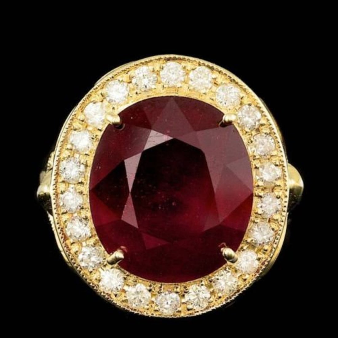 14K Yellow Gold 11.93ct Ruby and 0.97ct Diamond Ring: Retail: $14,000.00 ****** 14K Yellow Gold 11.93ct Ruby and 0.97ct Diamond Ring ****** Metal: 14K Yellow Gold / Total Item Weight: 9.5 Grams / Country Made: United States / / Main Stone: Ruby / Color: 