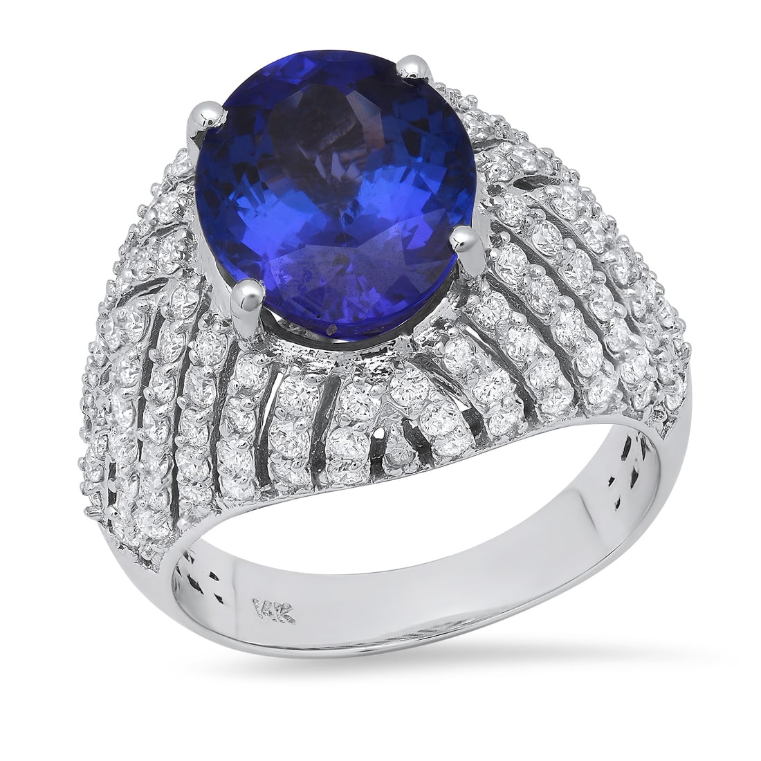 14K White Gold Setting with 5.07ct Tanzanite and 1.53ct Diamond Ladies Ring: Retail: $21,885.00 ****** 14K White Gold Setting with 5.07ct Tanzanite and 1.53ct Diamond Ladies Ring ****** Size: 7(we offer free resizing to winning bidders) / Metal: 14K White Gold / Total Item Wei