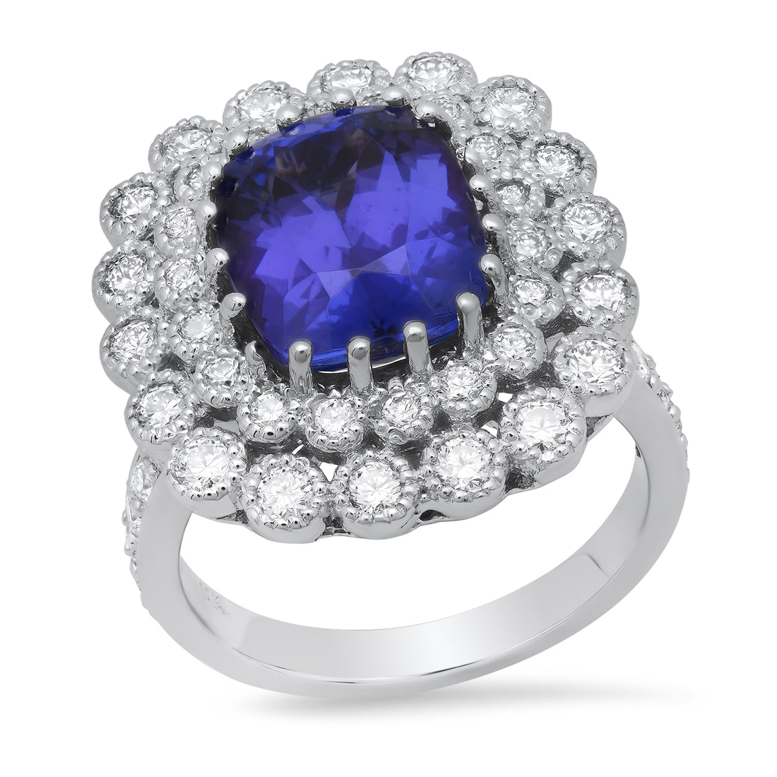 14K White Gold Setting with 5.45ct Tanzanite and 1.43ct Diamond Ladies Ring: Retail: $23,410.00 ****** 14K White Gold Setting with 5.45ct Tanzanite and 1.43ct Diamond Ladies Ring ****** Size: 7(we offer free resizing to winning bidders) / Metal: 14K White Gold / Total Item Wei