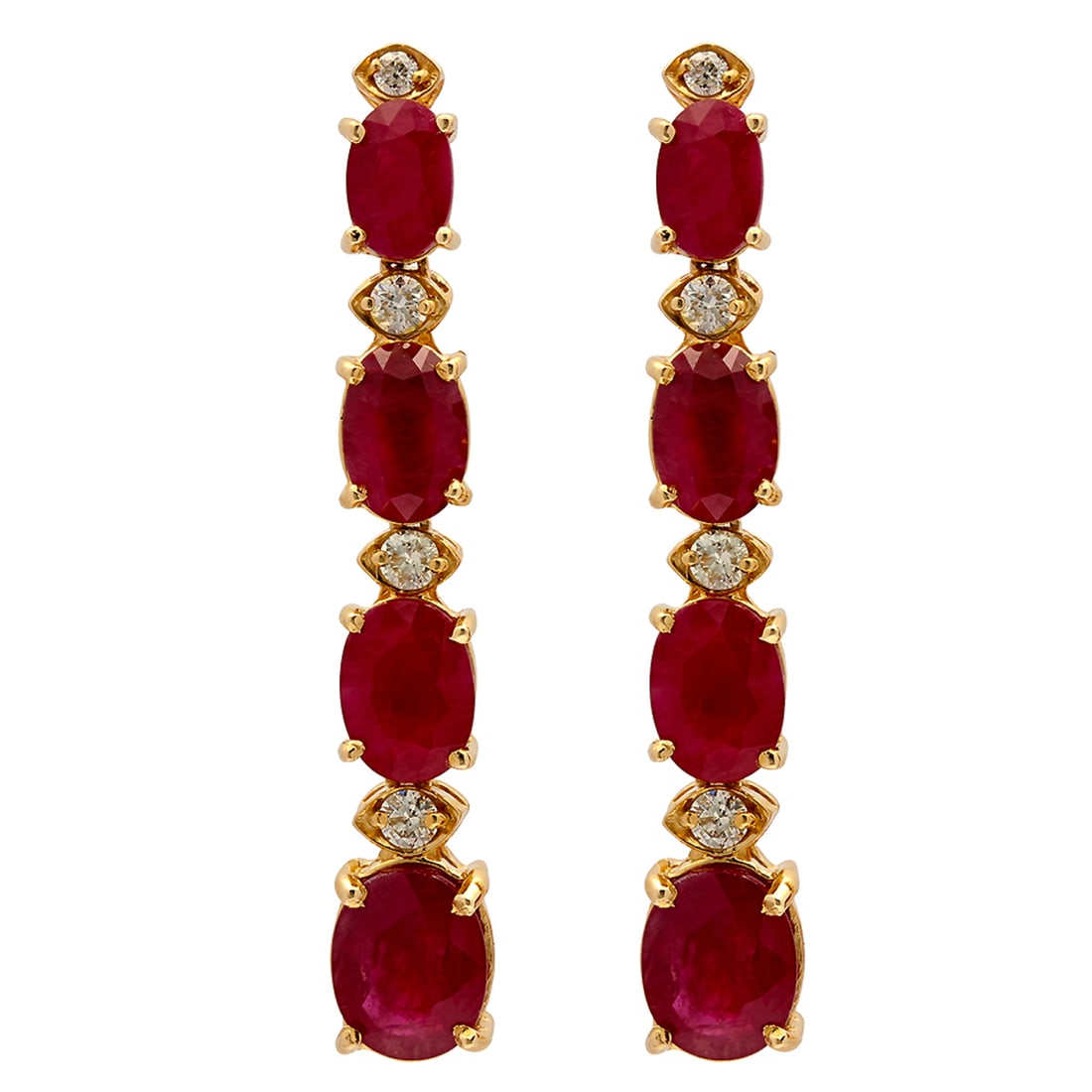 14k Yellow Gold 9.70ct Ruby 0.38ct Diamond Earrings: Retail: $5,990.00 ****** 14k Yellow Gold 9.70ct Ruby 0.38ct Diamond Earrings ****** Metal: 14K Yellow Gold / Total Item Weight: 5.60 grams / Country Made: United States / / Main Stone: Ruby / Color: