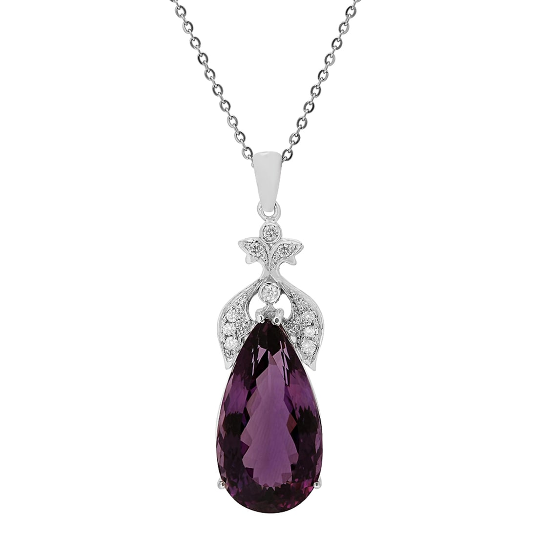 14k White Gold 32.85ct Amethyst 0.57ct Diamond Pendant: Retail: $11,325.00 ****** 14k White Gold 32.85ct Amethyst 0.57ct Diamond Pendant ****** Metal: 14K White Gold / Total Item Weight: 13.92 grams / Country Made: United States / / Main Stone: Amethyst /