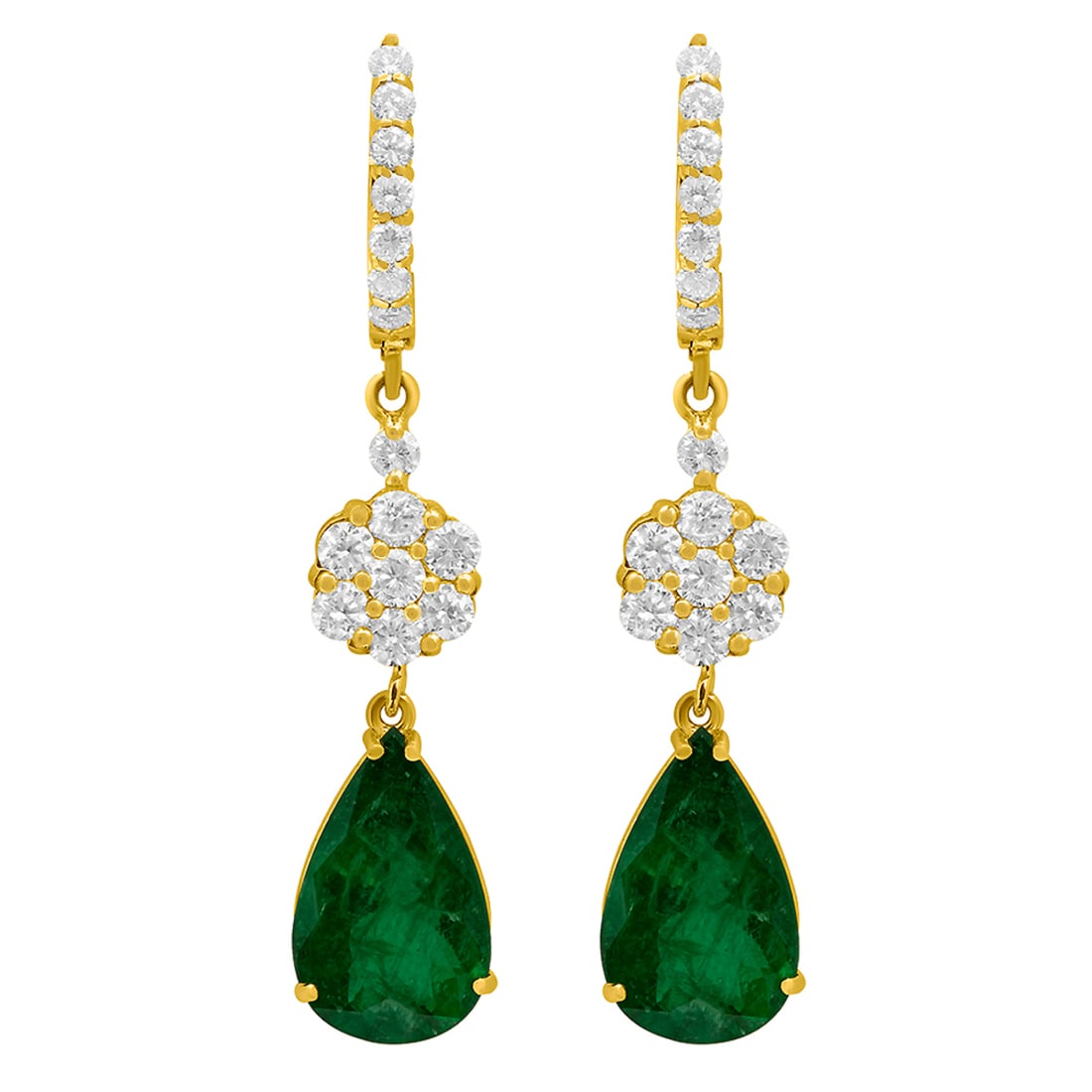 14k Yellow Gold 7.33ct Emerald 2.10ct Diamond Earrings: Retail: $22,260.00 ****** 14k Yellow Gold 7.33ct Emerald 2.10ct Diamond Earrings ****** Metal: 14K Yellow Gold / Total Item Weight: 7.38 grams / Country Made: United States / / Main Stone: Emerald /