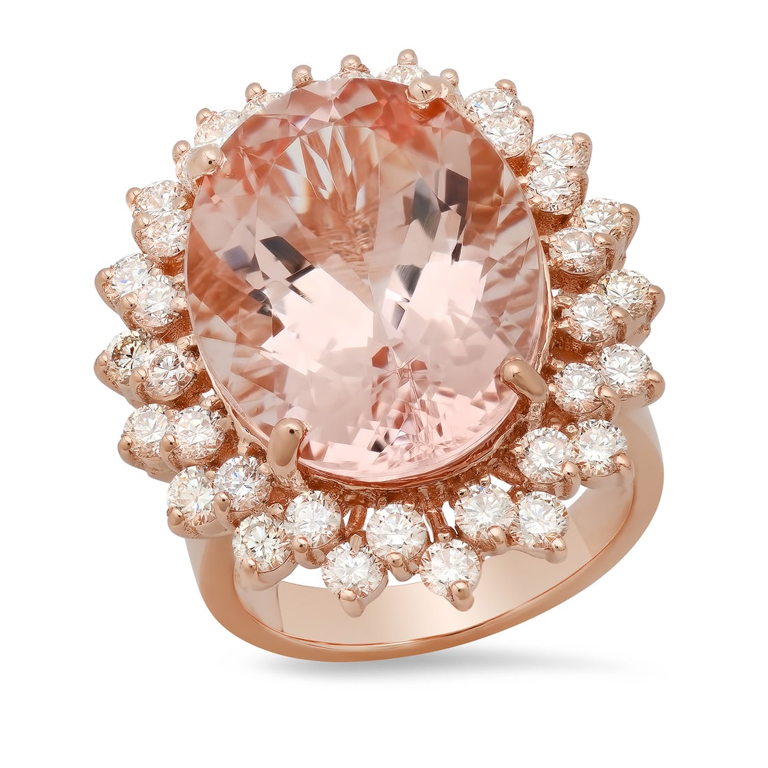 14K Rose Gold with 16.00ct Morganite and 2.21ct Diamond Ladies Ring: Retail: $19,312.00 ****** 14K Rose Gold with 16.00ct Morganite and 2.21ct Diamond Ladies Ring ****** Size: 7 (we offer free resizing to winning bidders) / Metal: 14K Rose Gold / Total Item Weight: 13.