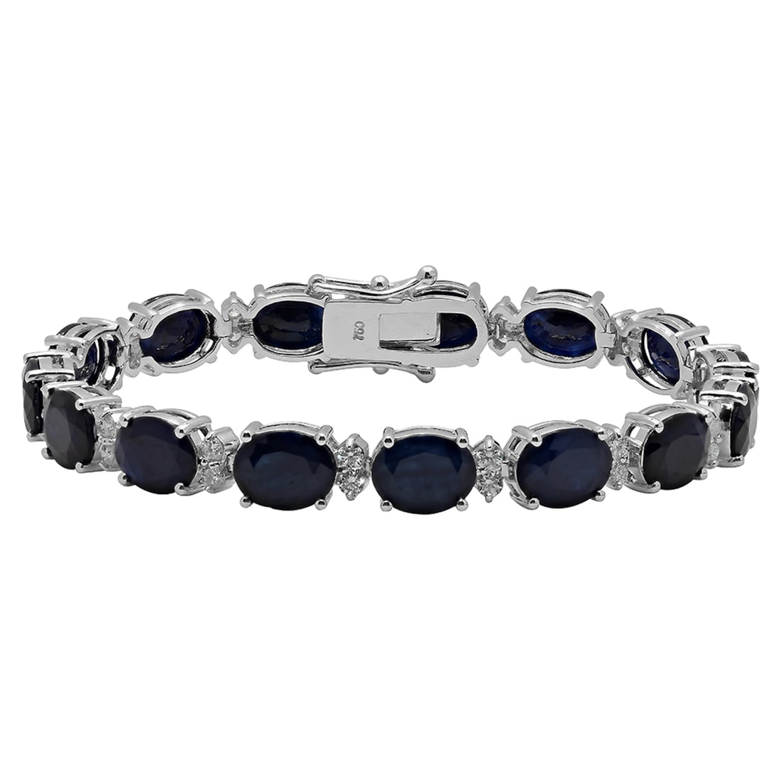 14k White Gold 28.16ct Sapphire 1.38ct Diamond Bracelet: Retail: $10,475.00 ****** 14k White Gold 28.16ct Sapphire 1.38ct Diamond Bracelet ****** Metal: 14K White Gold / Total Item Weight: 21.70 grams / Country Made: United States / / Main Stone: Sapphire
