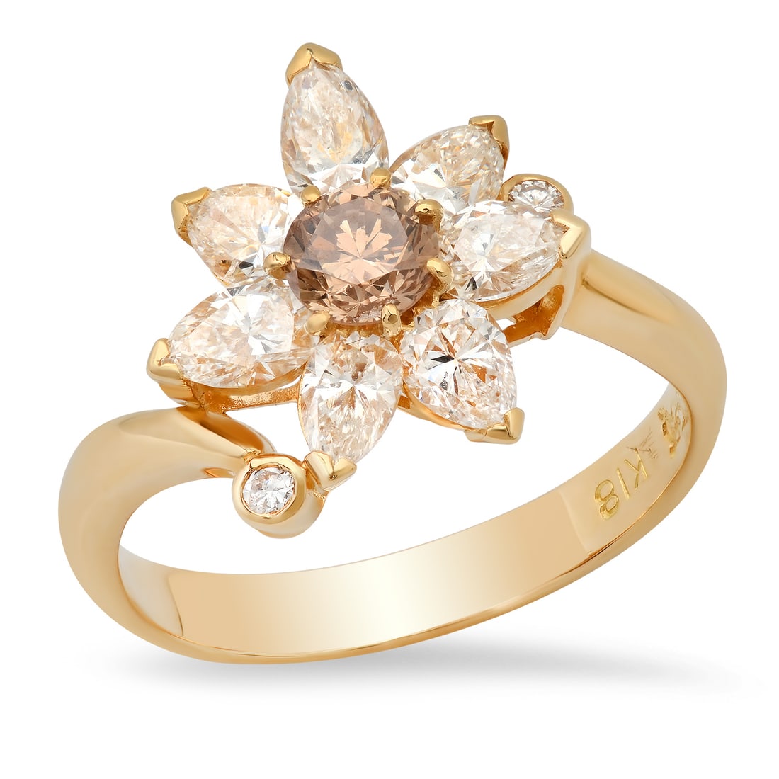 18K Yellow Gold Setting with 0.33ct Fancy Brown Center Diamond and 1.51tcw Diamond Ladies Ring: Retail: $9,762.00 ****** 18K Yellow Gold Setting with 0.33ct Fancy Brown Center Diamond and 1.51tcw Diamond Ladies Ring ****** Size: 6.5 (we offer free resizing to winning bidders) / Metal: 18K