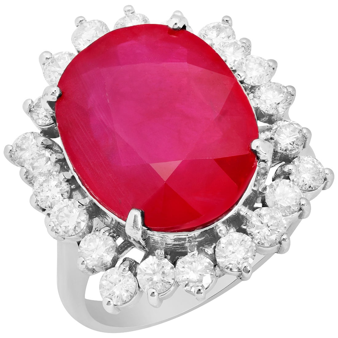 14k White Gold 10.77ct Ruby 1.41ct Diamond Ring: Retail: $5,925.00 ****** 14k White Gold 10.77ct Ruby 1.41ct Diamond Ring ****** Metal: 14K White Gold / Total Item Weight: 8.00 grams / Country Made: United States / / Main Stone: Ruby / Color: