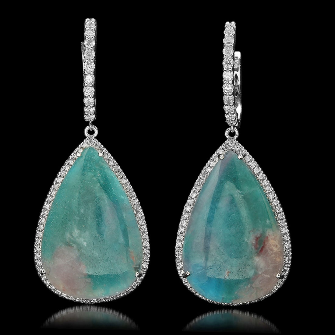 14K Gold 37.36ct Chalcedony 1.89ct Diamond Earrings: Retail: $11,726.00 ****** 14K Gold 37.36ct Chalcedony 1.89ct Diamond Earrings ****** Metal: 14K Solid Gold / Total Item Weight: 19.9 grams / Country Made: United States / / Main Stone: Chalcedony / Co