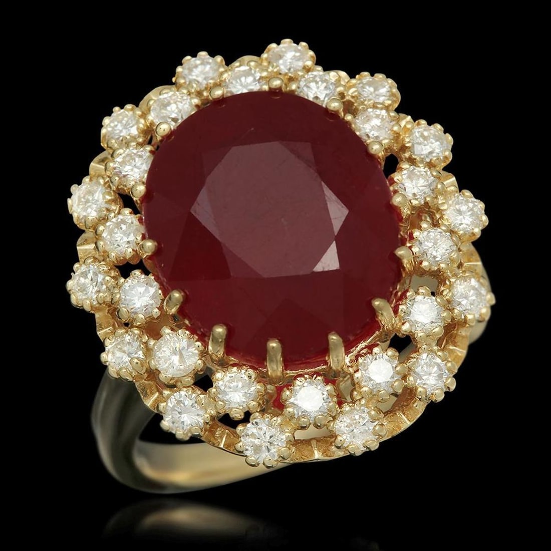 14K Yellow Gold 9.32ct Ruby and 1.01ct Diamond Ring: Retail: $7,830.00 ****** 14K Yellow Gold 9.32ct Ruby and 1.01ct Diamond Ring ****** Metal: 14K Yellow Gold / Total Item Weight: 9.6 Grams / Country Made: United States / / Main Stone: Ruby / Color: Re