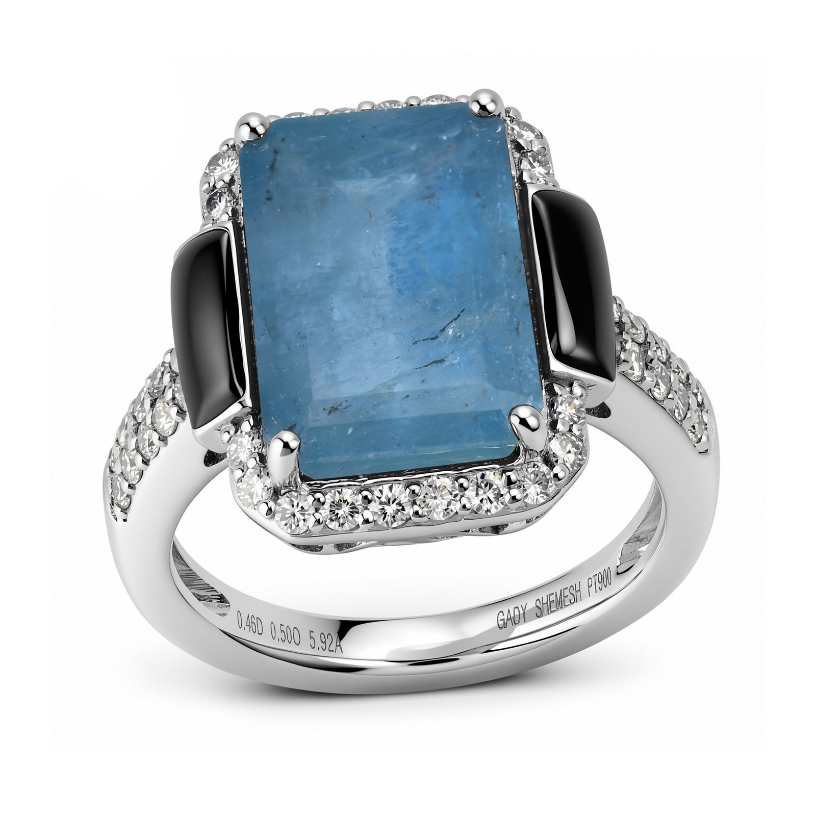 Platinum Ladies Ring with 5.92ct Aquamarine and 0.46tcw Adjacent Diamonds: Retail: $13,364.00 ****** Platinum Ladies Ring with 5.92ct Aquamarine and 0.46tcw Adjacent Diamonds ****** Size: 7 / Metal: Platinum / Total Item Weight: 8.5 Grams / Country Made: United States / / Ma