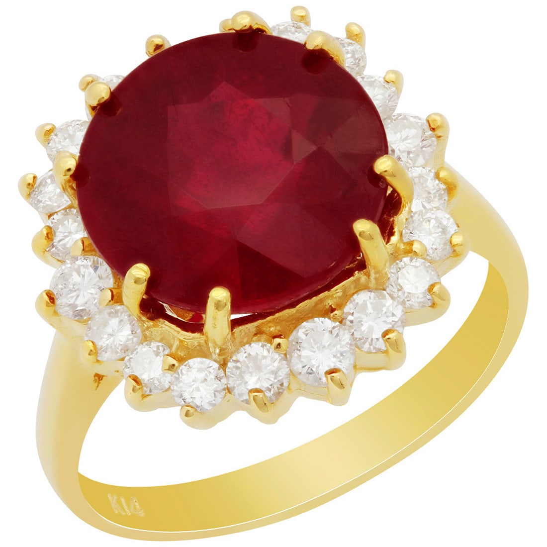 14k Yellow Gold 7.13ct Ruby 0.86ct Diamond Ring: Retail: $6,050.00 ****** 14k Yellow Gold 7.13ct Ruby 0.86ct Diamond Ring ****** Metal: 14K Yellow Gold / Total Item Weight: 5.80 grams / Country Made: United States / / Main Stone: Ruby / Color: Inten