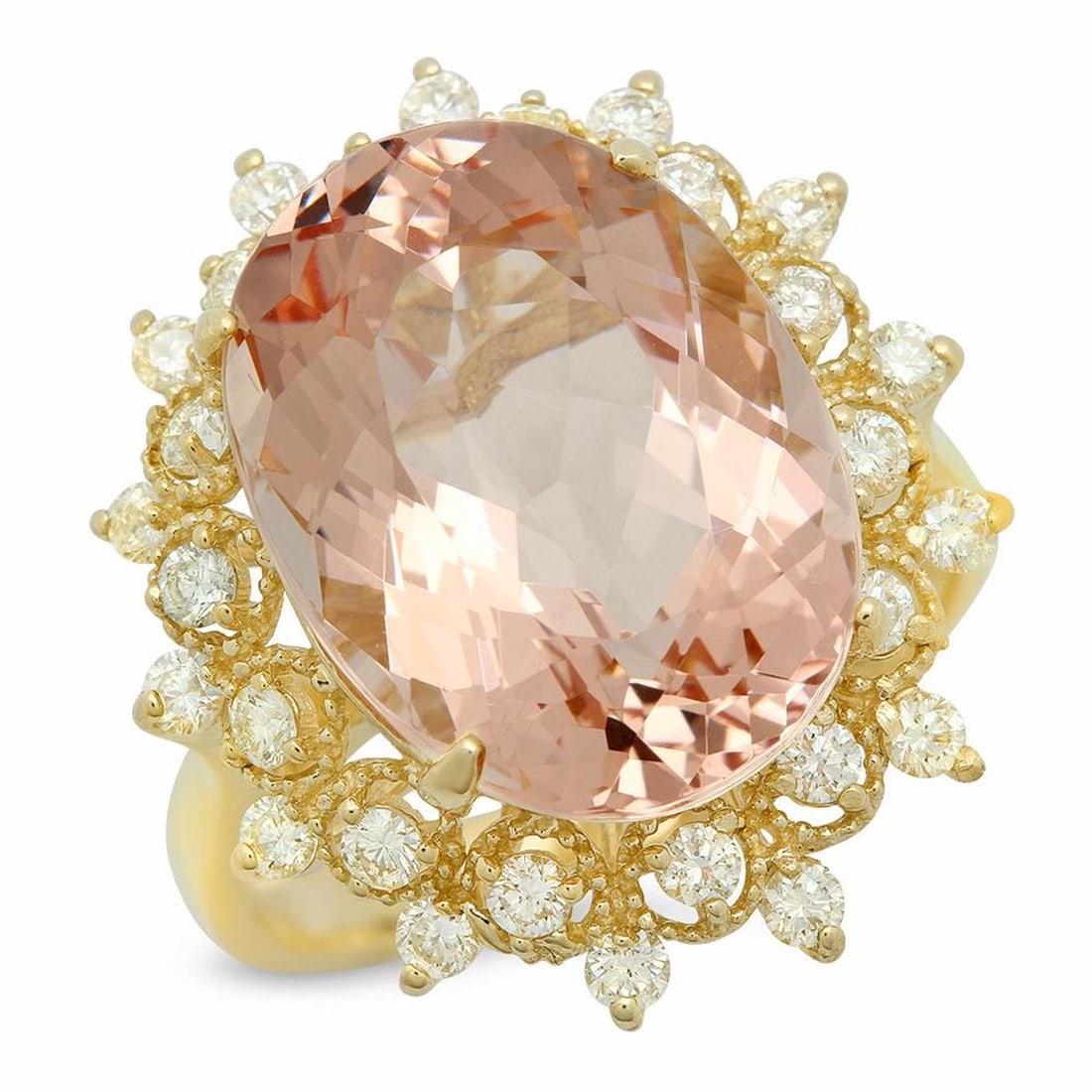 14K Yellow Gold 9.58ct Morganite and 0.74ct Diamond Ring: Retail: $11,800.00 ****** 14K Yellow Gold 9.58ct Morganite and 0.74ct Diamond Ring ****** Metal: 14K Yellow Gold / Total Item Weight: 6.7 Grams / Country Made: United States / / Main Stone: Morganite 