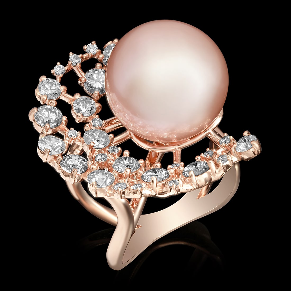 14k Rose Gold 15mm Pearl 2.24ct Diamond Ring: Retail: $16,837.00 ****** 14k Rose Gold 15mm Pearl 2.24ct Diamond Ring ****** Metal: 14k Rose Gold / Total Item Weight: 13.30 Grams / Country Made: United States / / Main Stone: Pearl / Color: Pink / 
