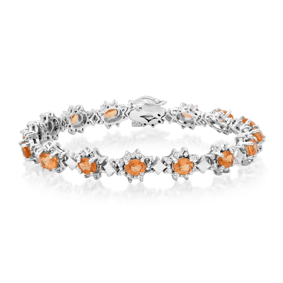 14K White Gold Setting with 7.2ct Orange Sapphire and 1.0ct Diamond Bracelet: Retail: $9,450.00 ****** 14K White Gold Setting with 7.2ct Orange Sapphire and 1.0ct Diamond Bracelet ****** Size: 7 / Metal: 14K White Gold / Total Item Weight: 14.9 Grams / Country Made: United