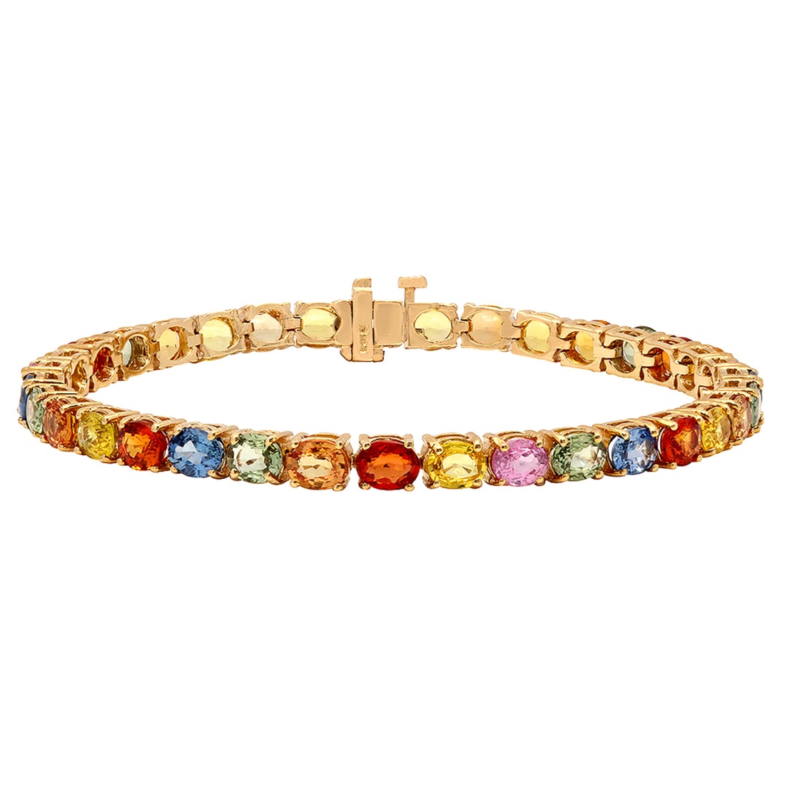 14k Yellow Gold 15.78ct Sapphire Bracelet: Retail: $12,100.00 ****** 14k Yellow Gold 15.78ct Sapphire Bracelet ****** Metal: 14K Yellow Gold / Total Item Weight: 13.60 grams / Country Made: United States / / Main Stone: Sapphire / Color: Multi
