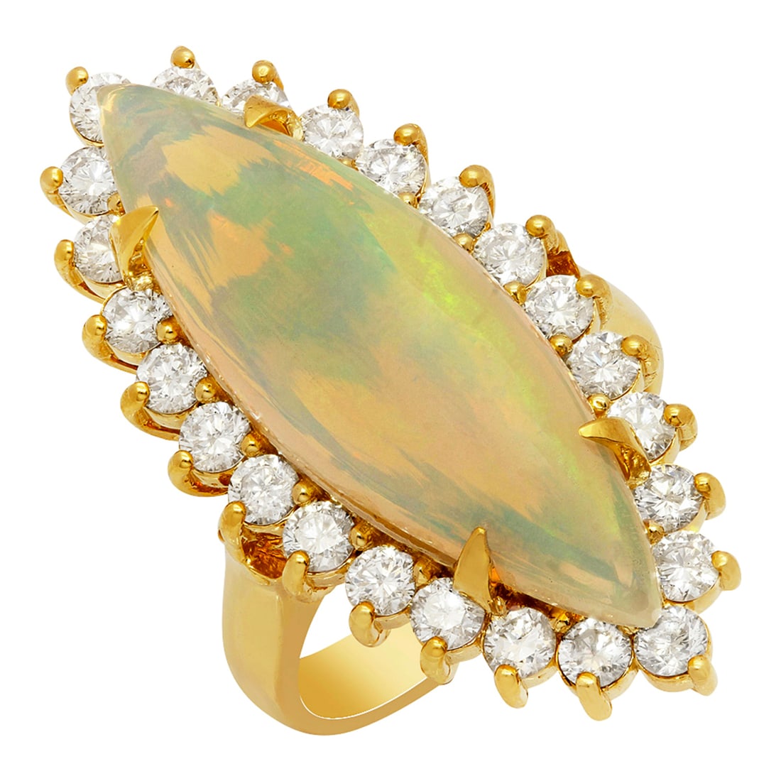 14k Yellow Gold 7.69ct Opal 1.92ct Diamond Ring: Retail: $13,825.00 ****** 14k Yellow Gold 7.69ct Opal 1.92ct Diamond Ring ****** Metal: 14K Yellow Gold / Total Item Weight: 12.30 grams / Country Made: United States / / Main Stone: Opal / Color: Pla