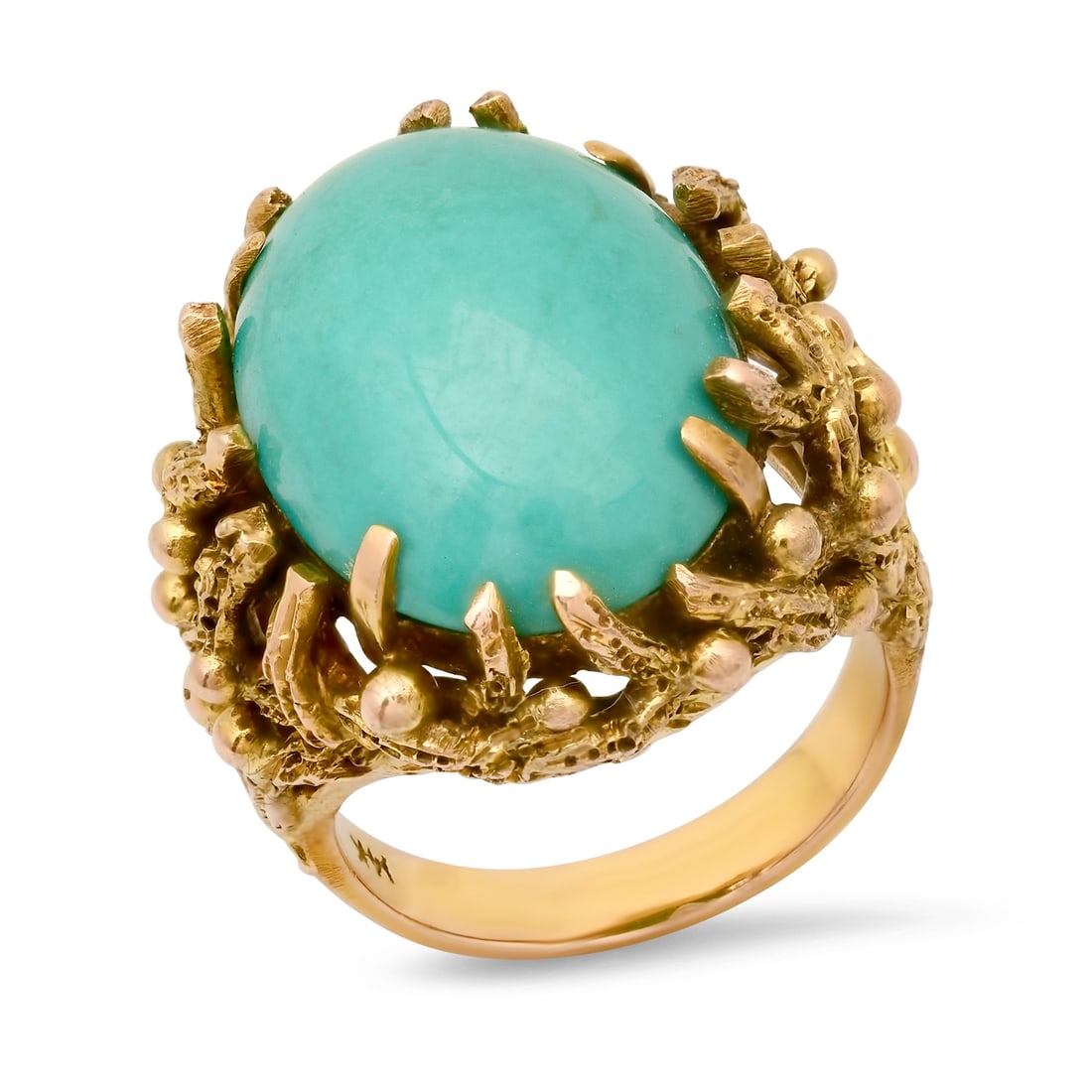 14K Yellow Gold Setting with 12.4ct Turquoise Ladies Ring: Retail: $7,590.00 ****** 14K Yellow Gold Setting with 12.4ct Turquoise Ladies Ring ****** Size: 7.5 / Metal: 14K Yellow Gold / Total Item Weight: 13.1 Grams / Country Made: United States / / Main