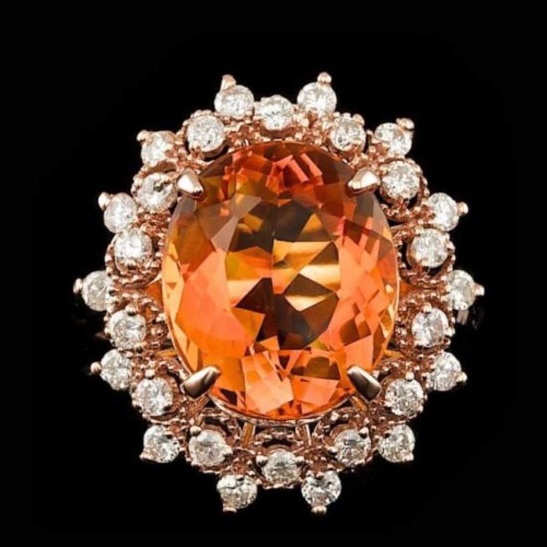 14K Rose Gold 5.72ct Citrine and 0.78ct Diamond Ring: Retail: $7,650.00 ****** 14K Rose Gold 5.72ct Citrine and 0.78ct Diamond Ring ****** Metal: 14K Rose Gold / Total Item Weight: 6.0 Grams / Country Made: United States / / Main Stone: Citrine / Color: 