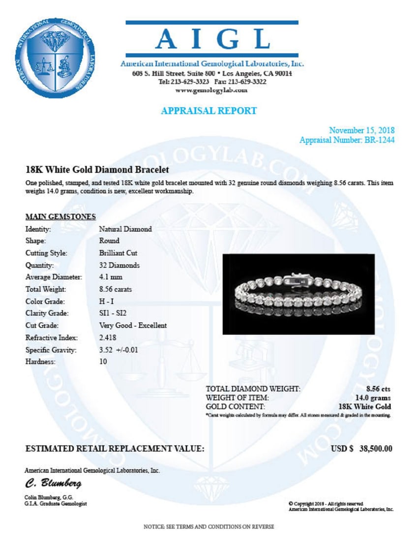 18K Gold 8.56ct Diamond Bracelet - 3