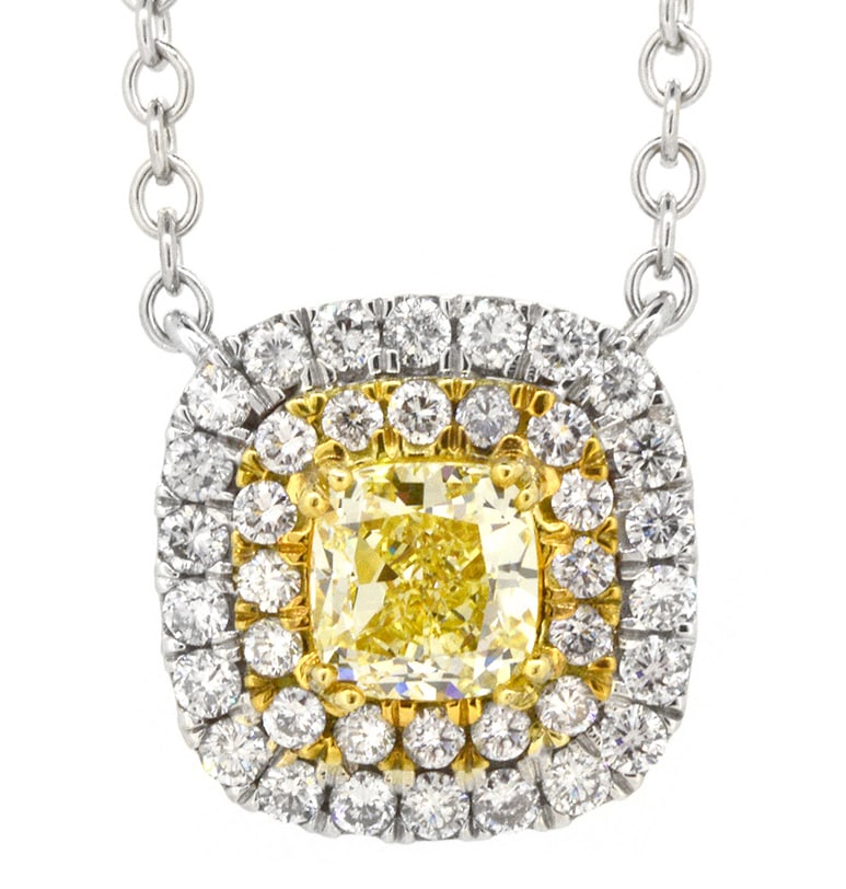 18K White Gold Ladies Pendant with 2.01ct GIA Certified Fancy Yellow Center Diamond and 1.16ct tw: Retail: $52,500.00 ****** 18K White Gold Ladies Pendant with 2.01ct GIA Certified Fancy Yellow Center Diamond and 1.16ct tw Adjacent Diamonds ****** Metal: 18K White Gold / Total Item Weight: 11.9 Gra