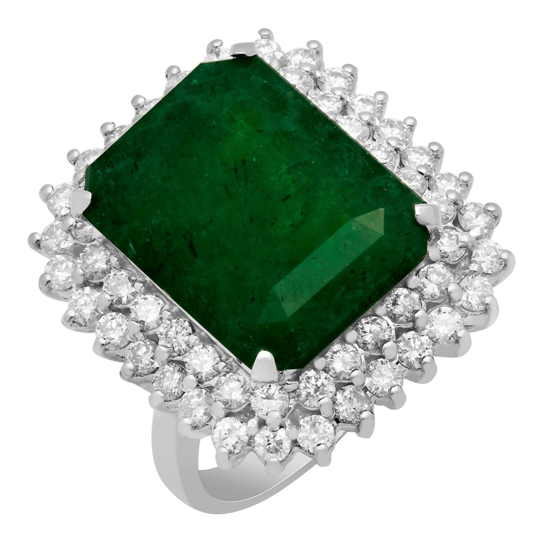 14k White Gold 11.46ct Emerald 1.90ct Diamond Ring: Retail: $14,850.00 ****** 14k White Gold 11.46ct Emerald 1.90ct Diamond Ring ****** Metal: 14K White Gold / Total Item Weight: 11.20 grams / Country Made: United States / / Main Stone: Emerald / Color