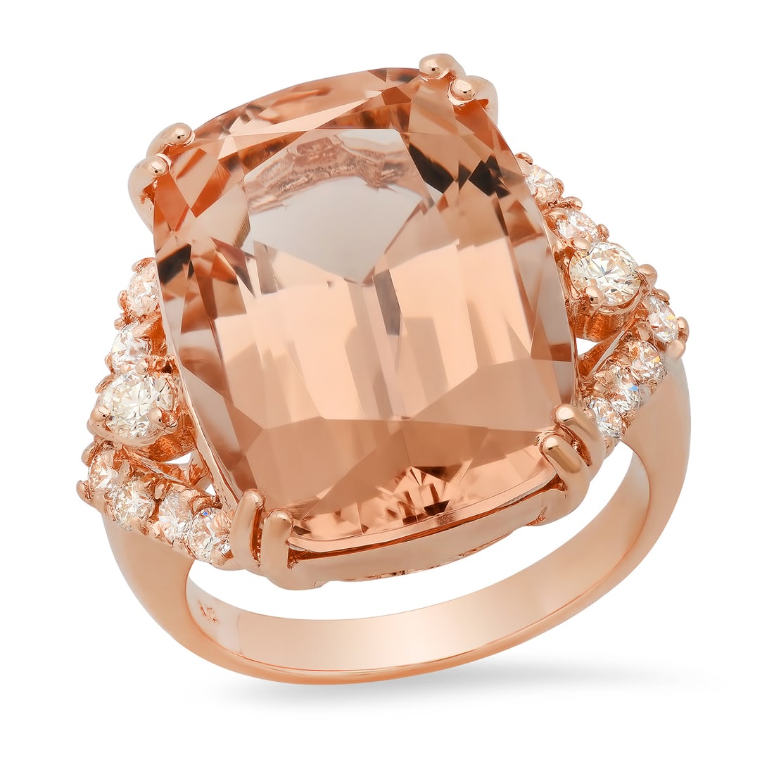 14K Rose Gold with 17.58ct Morganite and 0.70ct Diamond Ladies Ring: Retail: $16,562.00 ****** 14K Rose Gold with 17.58ct Morganite and 0.70ct Diamond Ladies Ring ****** Size: 7 (we offer free resizing to winning bidders) / Metal: 14K Rose Gold / Total Item Weight: