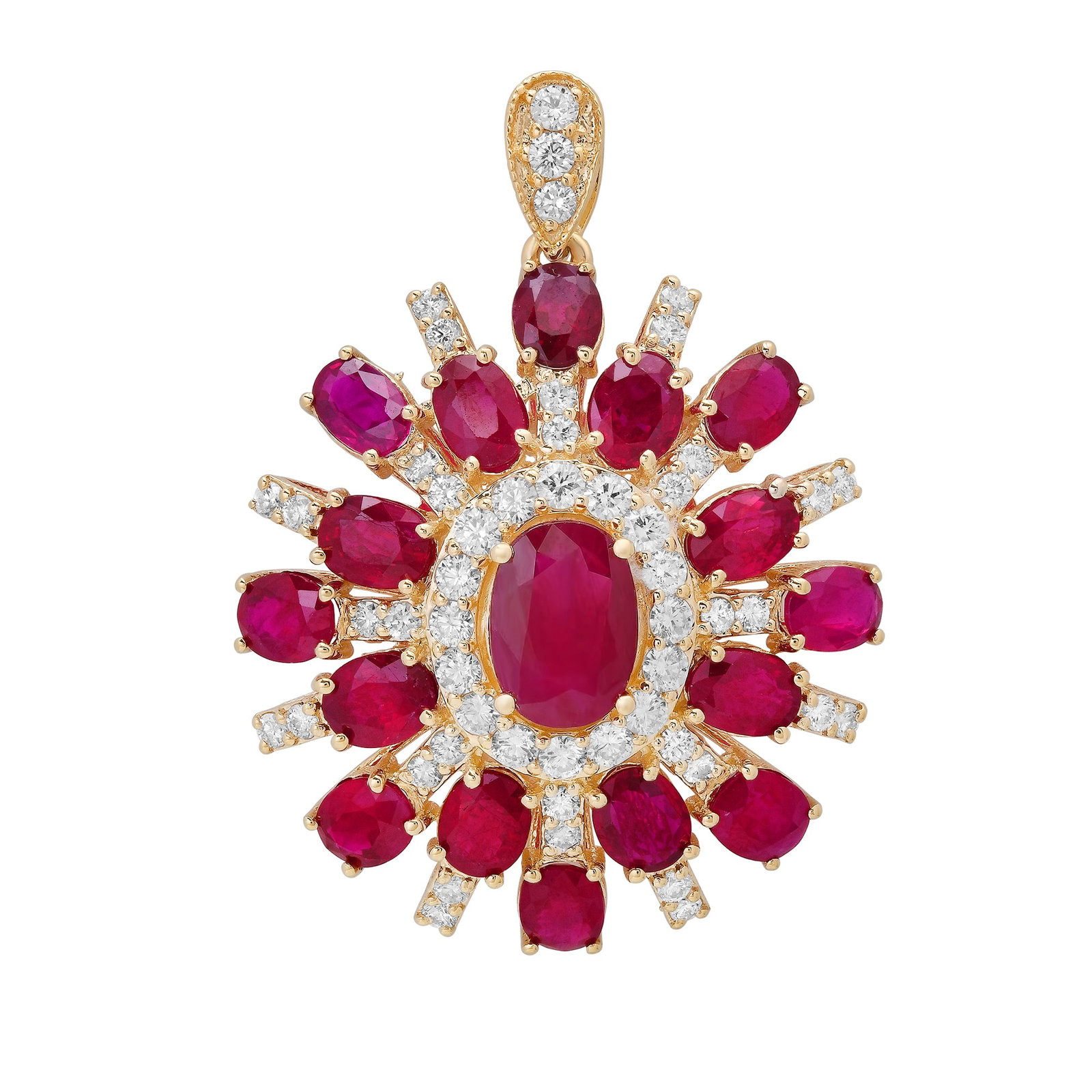 14K Yellow Gold Pendant with 9.24ct Ruby and 1.09ct Diamond Pendant: Retail: $8,110.00 ****** 14K Yellow Gold Pendant with 9.24ct Ruby and 1.09ct Diamond Pendant ****** Metal: 14K Yellow Gold / Total Item Weight: 8.1 Grams / Country Made: United States / / Main Stone: