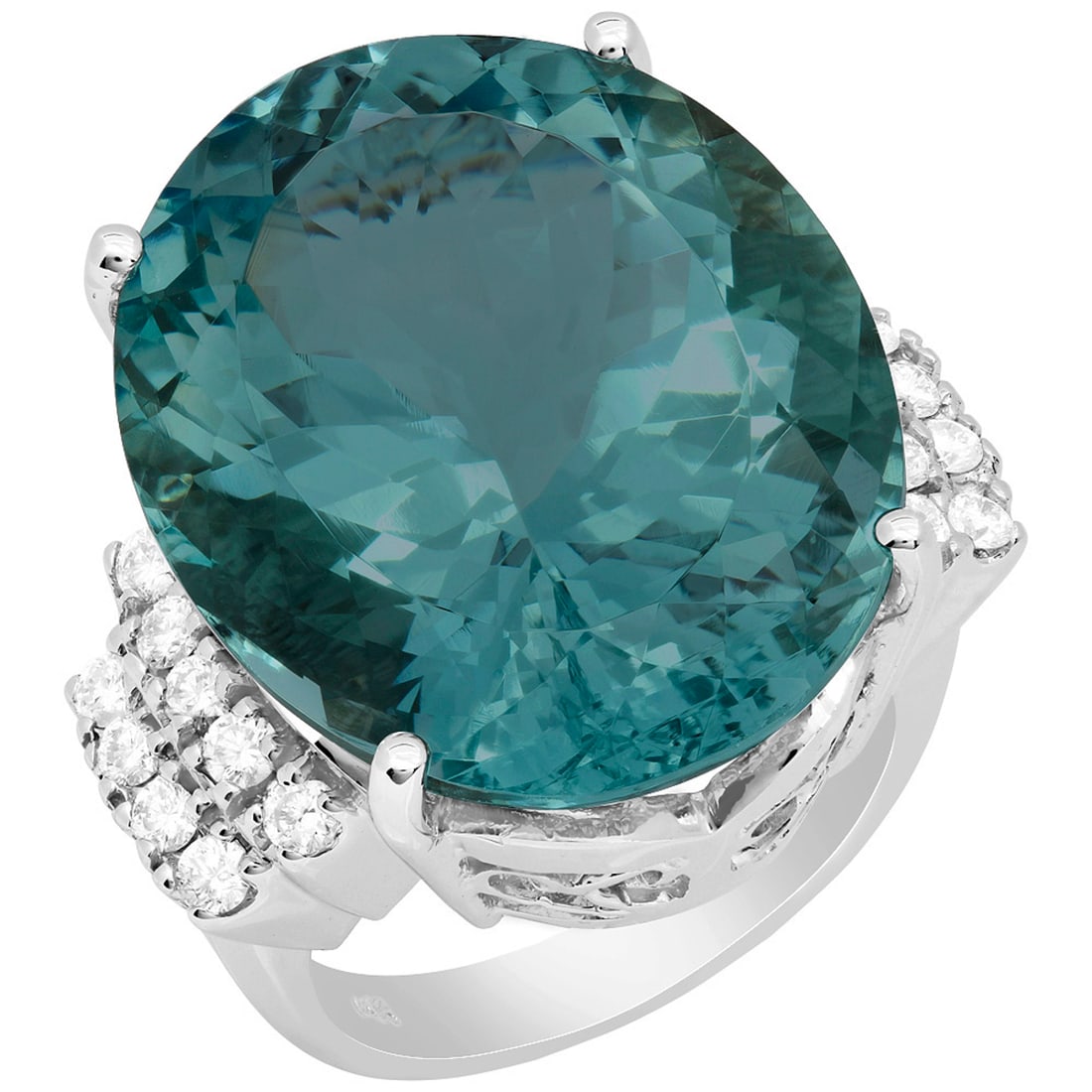 14k White Gold 29.82ct Aquamarine 0.56ct Diamond Ring: Retail: $16,850.00 ****** 14k White Gold 29.82ct Aquamarine 0.56ct Diamond Ring ****** Metal: 14K White Gold / Total Item Weight: 17.20 grams / Country Made: United States / / Main Stone: Aquamarine /
