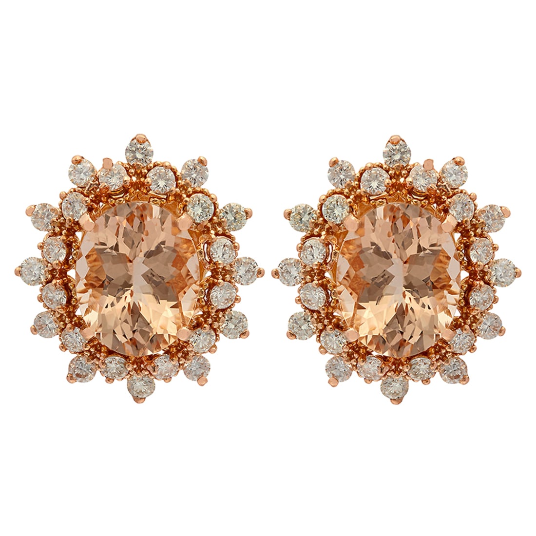 14k Rose Gold 5.05ct Morganite 1.68ct Diamond Earrings: Retail: $6,160.00 ****** 14k Rose Gold 5.05ct Morganite 1.68ct Diamond Earrings ****** Metal: 14K Rose Gold / Total Item Weight: 5.04 grams / Country Made: United States / / Main Stone: Morganite /