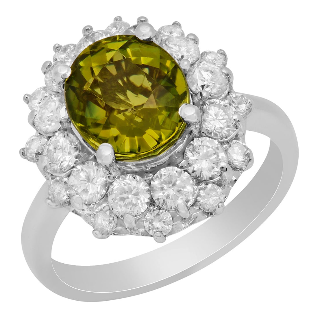 14k White Gold 3.57ct Green Tourmaline 1.53ct Diamond Ring: Retail: $4,200.00 ****** 14k White Gold 3.57ct Green Tourmaline 1.53ct Diamond Ring ****** Metal: 14K White Gold / Total Item Weight: 6.50 grams / Country Made: United States / / Main Stone: Green