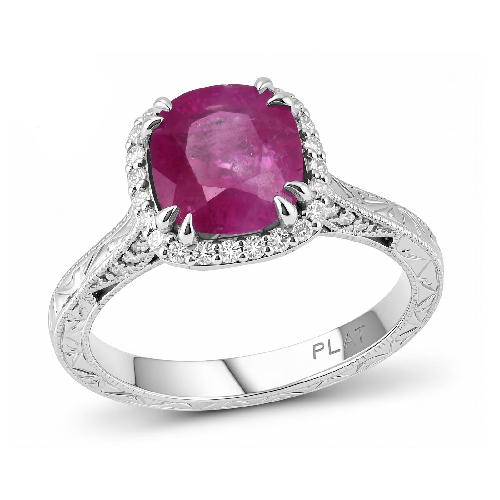 Platinum Ladies Ring with 3.60ct GIA Certified Burmese Ruby and 0.24tcw Adjacent Diamonds: Retail: $22,743.00 ****** Platinum Ladies Ring with 3.60ct GIA Certified Burmese Ruby and 0.24tcw Adjacent Diamonds ****** Size: 7 / Metal: Platinum / Total Item Weight: 7.6 Grams / Country Made: Unit