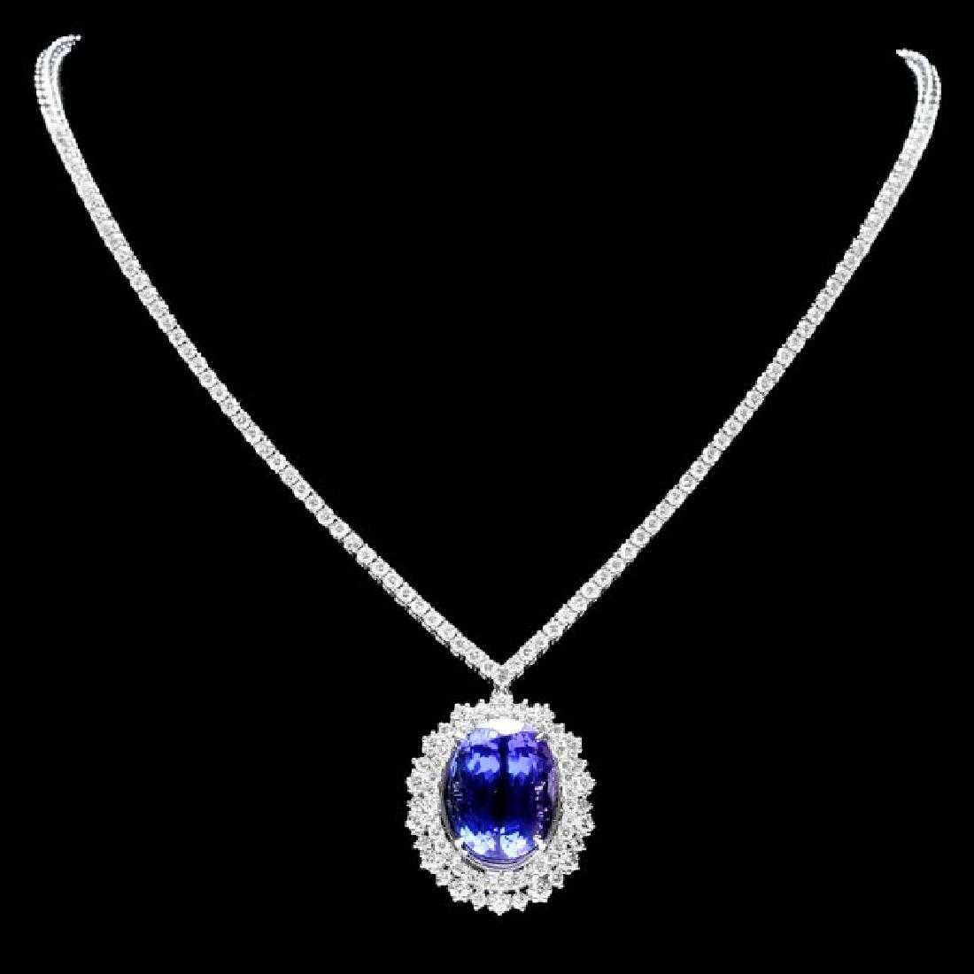 18K White Gold 20.88ct Tanzanite and 5.92ct Diamond Necklace: Retail: $79,500.00 ****** 18K White Gold 20.88ct Tanzanite and 5.92ct Diamond Necklace ****** Metal: 18K White Gold / Total Item Weight: 27.0 Grams / Country Made: United States / / Main Stone: Tanzan