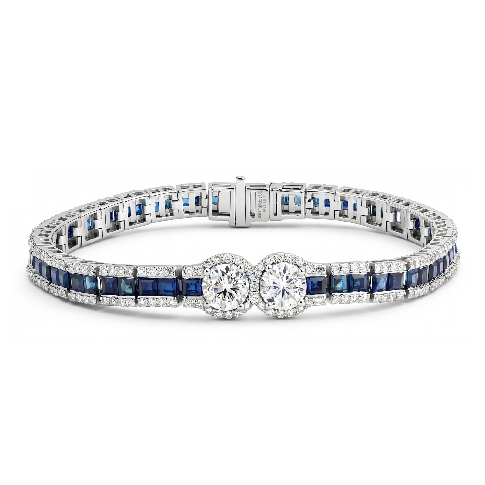 Platinum Ladies Bracelet with 7.15tcw Sapphires and 4.00tcw Diamonds: Retail: $59,830.00 ****** Platinum Ladies Bracelet with 7.15tcw Sapphires and 4.00tcw Diamonds ****** Size: 7 / Metal: Platinum / Total Item Weight: 25.1 Grams / Country Made: United States / / Main